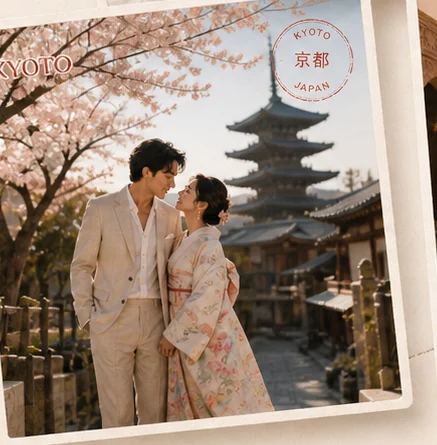 Kyoto blossom wedding portrait