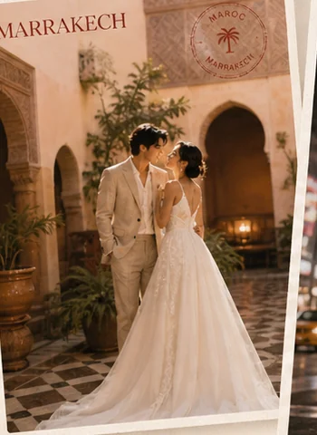 Marrakech courtyard wedding portrait