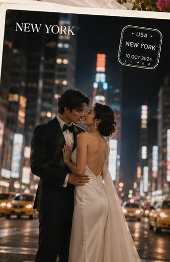 New York nighttime wedding portrait