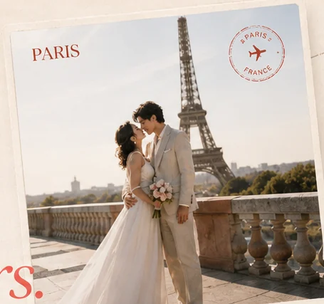 Paris balcony wedding portrait