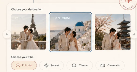 Destination and vibe selector UI